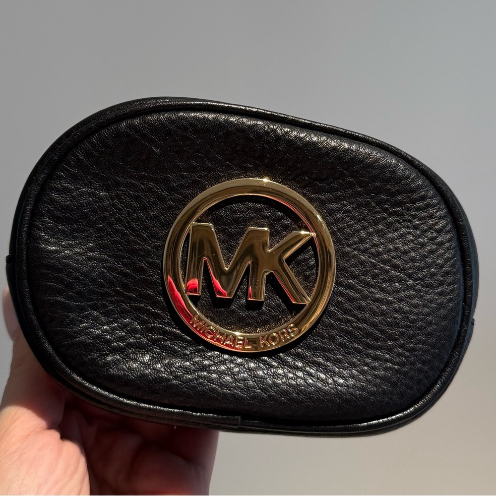 Michael Kors Black Leather Pouch with Gold Logo
